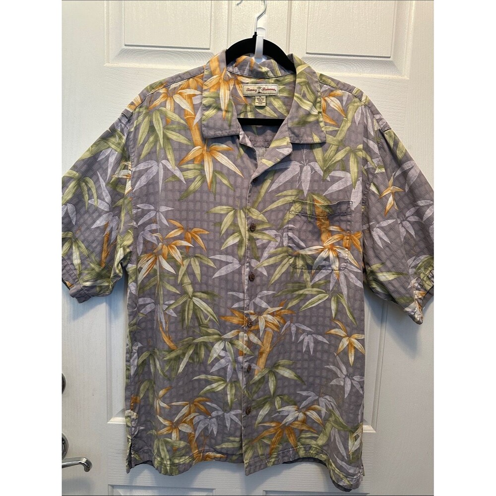 Tommy Bahama 100% Silk Short-Sleeve Tropical Camp Shirt Coconut Buttons XL